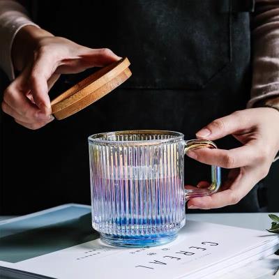 China Feiyou Customized Hot Selling Unbreakable Tea Cup Viable 350ml Colored Glass Coffee Cup Tea Cup With Lid And Handle for sale