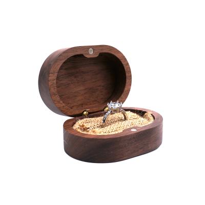 China Black Walnut Wooden Jewelry Ring Portable Necklace Holding Case Vintage Wooden Small Engagement Gift Box for sale