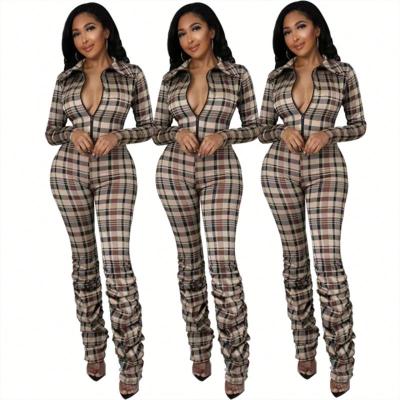 China Xdyc QUICK DRY New Fashion Women's Slim Fit Pleated Plaid Printed Overalls for sale