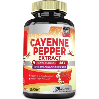 China Pimienta de cayena 4500mg, jengibre 1000mg, cúrcuma 500mg, pimienta negra 50mg, cápsulas de cayena para apoyar el sistema cardiovascular e inmunológico en venta