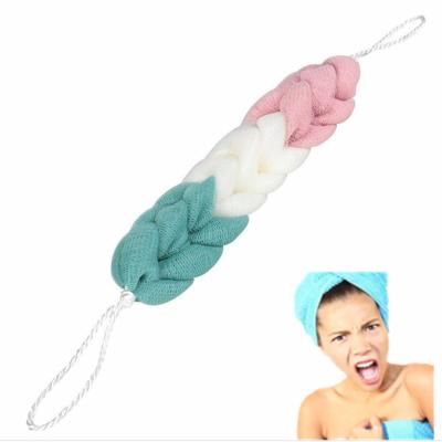 China EXFOLIATE Free Shipping Rope Handles Sponge Exfoliating Body Scrub Braided Stretch Loofah Bath Shower Mesh for sale