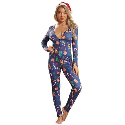 China New Arrival New Design Breathable Pajamas Woman Printed Christmas Pajama Sets , Long Pajama Onesie Women for sale