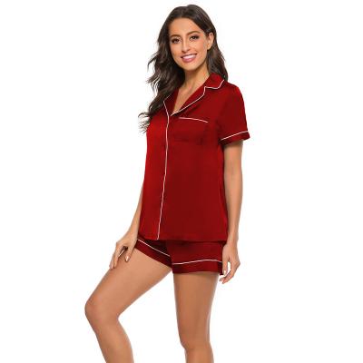 China Breathable Factory Selling Top Women's Satin Short Silky Pajamas Set Summer Buttoned Set Luxury Loungewear for sale