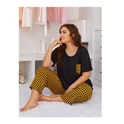 China Fashion Breathable Home Plaid Pattern Plus Size Shorts Women's 2 Piece Pajama Sets for sale