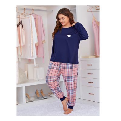 China Breathable Round Neck Designers Plus Size Women's Plaid Long Pants Women's 2 Piece Pajama Sets for sale