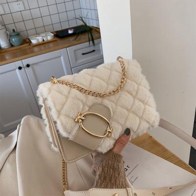 China Fashion Rhomboid Hot Luxury Soft Hairy Fur Chain Messenger Bags Womens Name Brands Shapes Handbags And Purses For Little Girls for sale