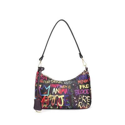 China 2021 fashion high quality graffiti color shoulder custom stylish painted armpit handbags ladies bag luxury leather handbags for sale