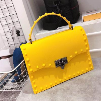 China Wholesale Luxury PVC Tote Shoulder Bag Large Clear Jelly Bean Purse Little Girl Handbags Matte Rivet Fashion Size MRT035 Large for sale