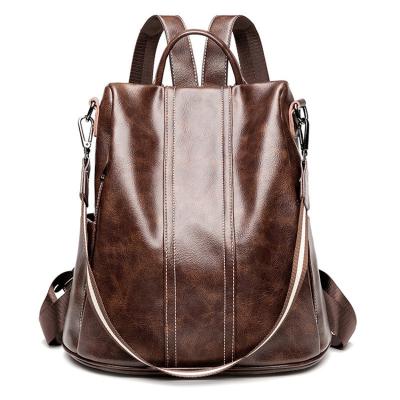 China New 2021 BP015 Wholesale Custom Luxury Waterproof Ladies School Back Bag For Girls Soft Leather Retro Anti Theft Backpack Women for sale