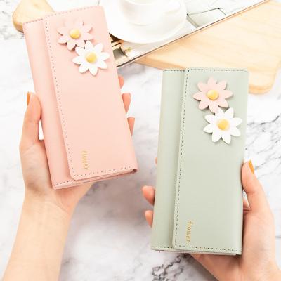 China Waterproof Famous Brands Fashionable Simple Cute Flowers Coin Wallets Ladies Custom Good Quality PU Rfid Leather Wallet Pour Femme for sale