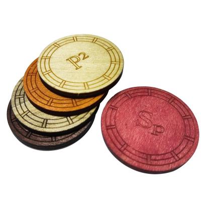 China Europe High Quality Cheap Custom Wooden Game Token Coin With Paint Color And Laser Wood Crafts for sale