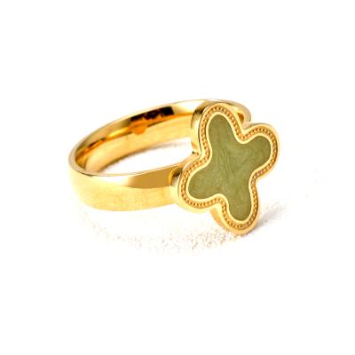 China Wholesale Custom Fashion Jewelry Stainless Steel Ring Classic Four Leaf Clover Romantic Green Shell Lucky Rings For Women for sale