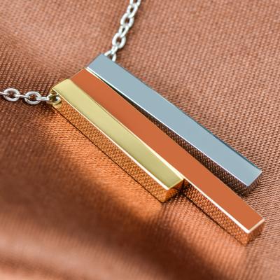 China Custom Fashion Personalized Necklace Fashion Customized Stainless Steel Vertical Three Bar Pendant Chain Necklace For Women for sale