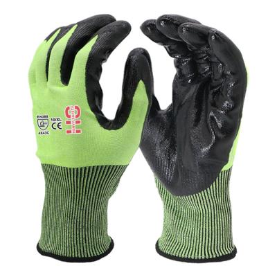 China Cut Protection Customized Green Nitrile Coated HPPE Cut Resistant A5 Safety Gloves for sale