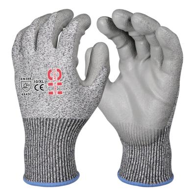 China Protection Anti-Cutting Gray Pu Coated HPPE Safety Cut Gloves Waterproof For Work Construction for sale