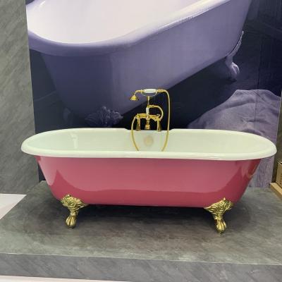 China Sustainable Factory Sale Clawfoot Freestanding Cast Iron Bathtub With Double Rim And Faucet for sale