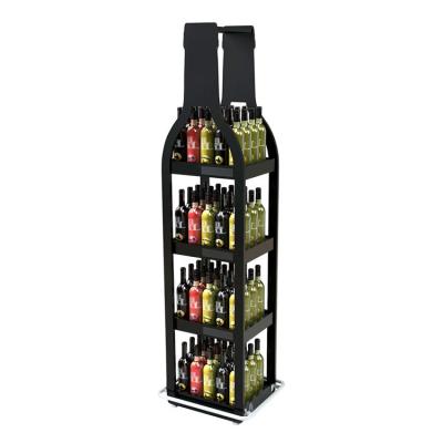 China Motorcycle Custom Metal Oil Display Stands Rotating Liquor Display Rack With Wheels for sale