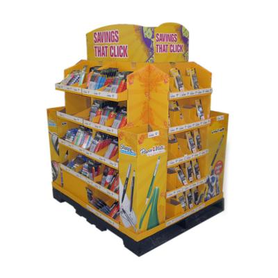 China Custom Made Cardboard Cardboard Pallet Display Stand Stationery Display Racks For Grocery Store for sale