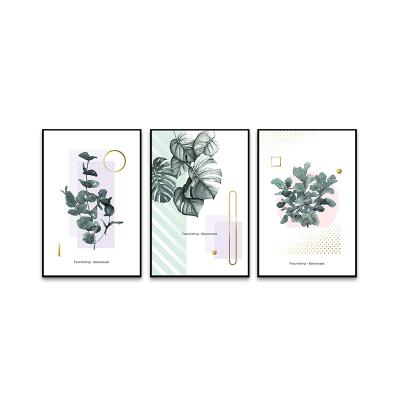 China Watercolor Green Leaf Tropical Plant UV Resistant Wall Paintings Canvas Art Home Decorative With Frame for sale