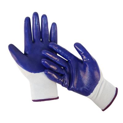 China Industrial Blue Polyester 13G Nylon Knitted Smooth PU Nitrile Coated Gloves Safety Work for sale