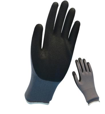 China Industrial 13G Black Knitted Cotton Working Gloves Smooth Nitrile Coated Gloves Safety Work for sale