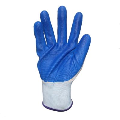 China Custom Logo Blue Pu Work Gloves Industrial Knitted Smooth Nitrile Gloves Heavy Grip Safety Glove for sale