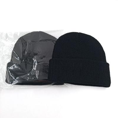 China JOINT High Quality Black Knitted Warm Mens Winter Acrylic Beanie Hats for sale