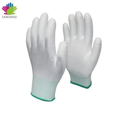 China Gray Industrial High Quality PU Palm Coat Anti Slip Labor Safety Working Gloves for sale