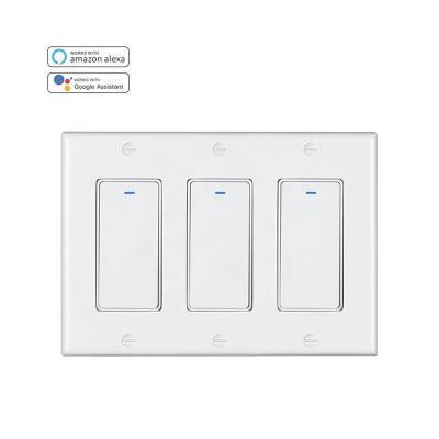 China Home Products Factory Supply 3 Band US Alexa Electronic Smart WiFi Standard Controlled Power Wall Switch For Tuya Smart Life APP Controlled for sale