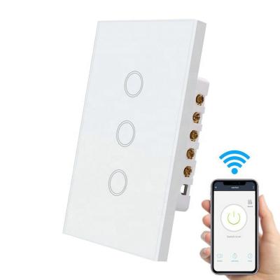 China Wifi Smart Touch On Switch 3 Original Band Smart Home Switch Manufacturing US Tuya Standard Wireless App Control Wifi Lamp Switch With Crystal Glass Panel for sale