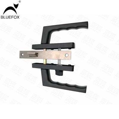 China Link Device BLUE STAIN Customized Sliding Iron Alloy Swing Door Channel Security Locks Black Modern Door Handle for sale