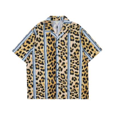 China Leopard Print Breathable Short Sleeve Shirt Men Summer Half Sleeve Casual Shirts Streetwear Loose Spliced ​​Shirts Men for sale