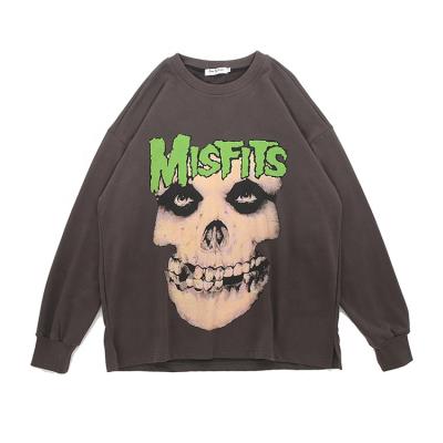 China Men Autumn Casual CottonTee Crew Neck T-Shirts Streetwear Skull Printing Long Sleeve Breathable T-shirt Men's Loose for sale