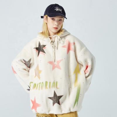 China Autumn Loose Thick Half Zip Hooded Pullover Men Star Full Print Fleece Breathable Hip Hop Streetwear Sweatshirts Men Graffiti Hoodies for sale