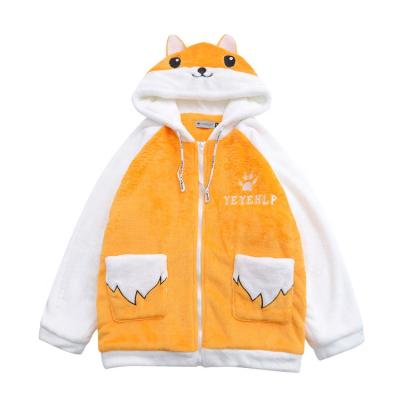 China Fleece Panel Cartoon Embroidery Fleece Jacket Men Streetwear Loose Thick HoodedJackets Winter Outerwear Men for sale