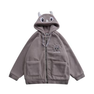 China Casual Fleece Cartoon Embroidery Fleece Jacket Men's Streetwear Jackets Loose Hooded Thick Winter Tracksuit Men for sale