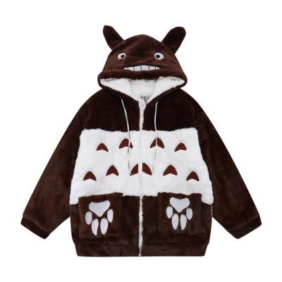 China Fleece Cartoon Embroidery Fleece Jacket Men's Streetwear Loose Spliced ​​Hooded Casual Thick Winter Outerwear Jackets Men for sale