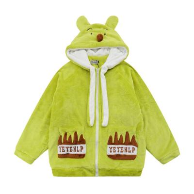 China Casual Fleece Cartoon Embroidery Fleece Jacket Men's Streetwear Jackets Loose Hooded Thick Winter Tracksuit Men for sale