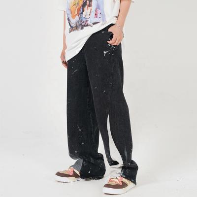 China Contrast Panel Contrast Paneled Jeans Mens Splatter Ink Print Denim Pants High Street Loose Casual Patchwork Wide Leg Pants Men for sale