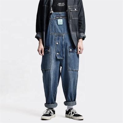 China Plus Size Distressed Denim Overalls Blue Cargo Work Mens Pants Easy Chic Old School Worker Dad Multi-pocket Bib Pants Mens Casual Jeans for sale