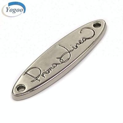 China Factory Direct Washable Holes Viable Both Sewing Silver Metal Custom Clothing Brand Logo Tag For Garment for sale