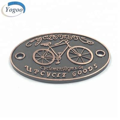 China Europe Oval Antique Copper Self Adhesive Custom Embossed Metal Plate Tags For Furniture for sale