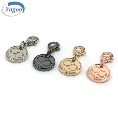 China Nickel Free Custom Engraved Rose Gold Alloy Jewelry Metal Logo Charms Tags With Lobster Clasp for sale