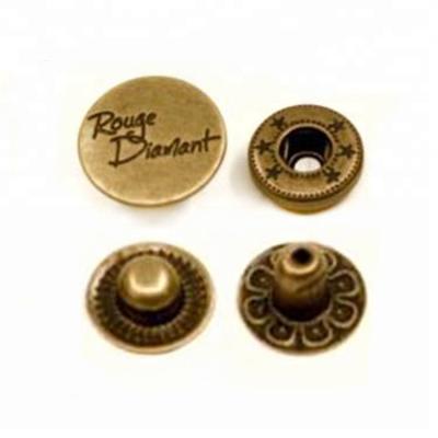 China Sustainable Decorative Round Engraved Metal Brass Custom Snaps Snap Button For Clothing for sale