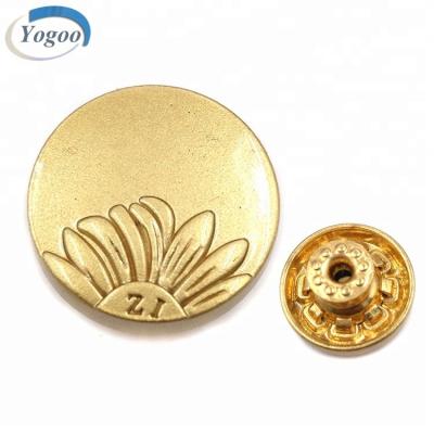 China New Arrival Viable Round Jeans 20mm Logo Embossed Gold Metal Alloy Button Up For Garment for sale