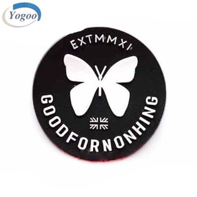 China Viable Butterfly Logo Round PVC Rubber Patches For Fabric for sale