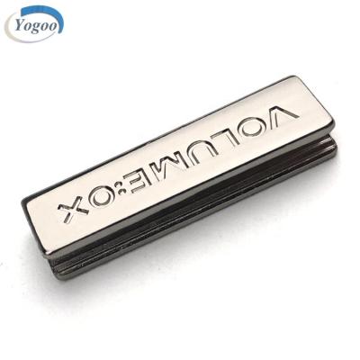 China High Quality Nickel Free Silver Rectangle Engraved Crimp Clip Custom Brand Logo Name Metal Flange For Carpet for sale