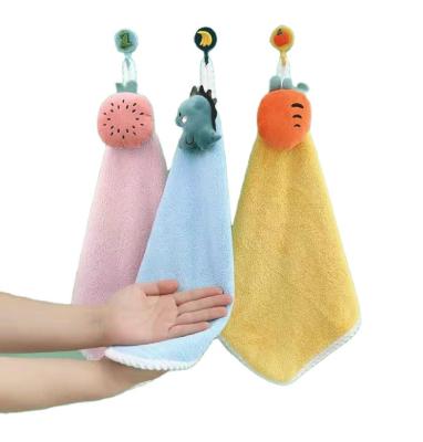 China Sustainable New Style Kitchen Fleece Dish Towel Kids Hand Towel Coral Absorbent Kitchen Towel for sale