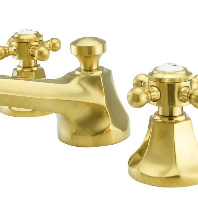 China Hot Sale Brass Brushed Gold PVD Faucet Cross Spout Set of Thermostatic Faucets for sale