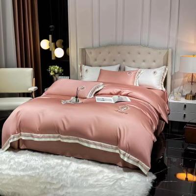 China Soft Nondisposable 4 Piece Set Pink Embroidered Bedding Set 4 Piece High Quality Set for sale